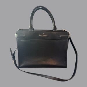 kate spade Black Leather Structured Satchel with Detachable Strap